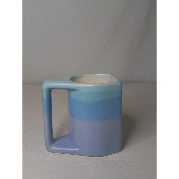 Padilla Stackable Coffee Mug Turquoise Blue Purple Stripes Striped Pottery - Picture 2 of 5